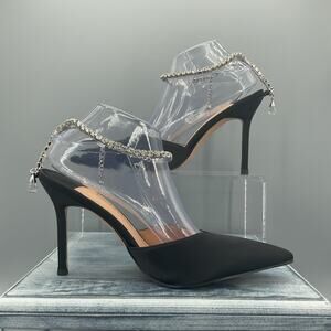 NEW LauraVicci Women’s Crystal Chain Satin Dress Shoes Black Size 8.5